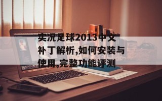 实况足球2013中文补丁解析,如何安装与使用,完整功能评测