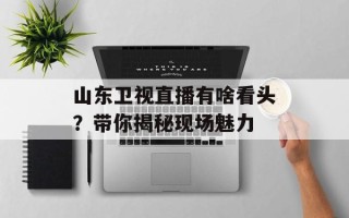 山东卫视直播有啥看头？带你揭秘现场魅力