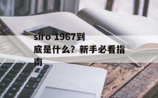 siro 1967到底是什么？新手必看指南