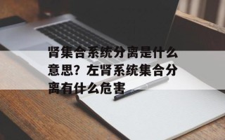 肾集合系统分离是什么意思？左肾系统集合分离有什么危害